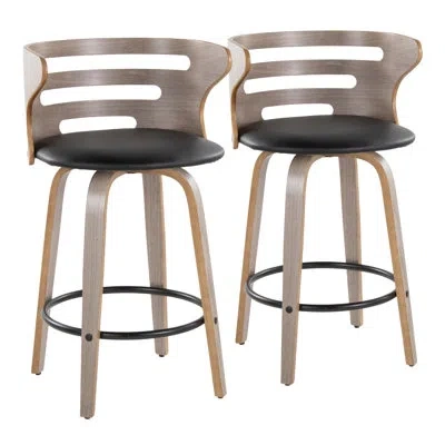 Lumisource Cosini 26" Mid-century Modern Fixed-height Barstool With Swivel In Light Grey Wood And Black Faux Le