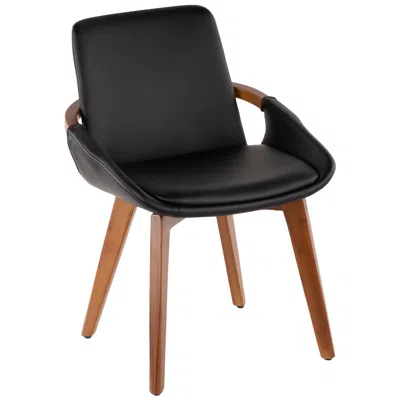 Lumisource Cosmo Chair In Walnut And Black Faux Leather By