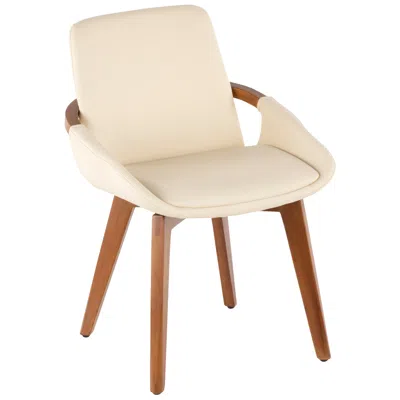 Lumisource Cosmo Chair In Walnut And Cream Faux Leather By