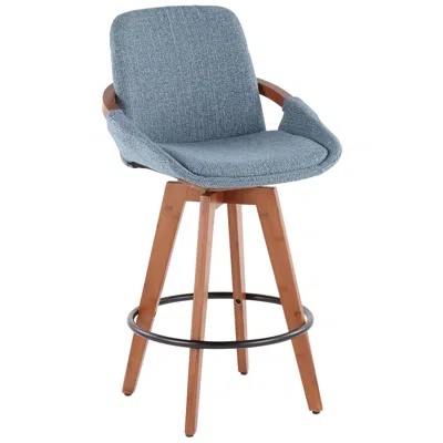 Lumisource Cosmo Counter Stool In Walnut And Blue Fabric By