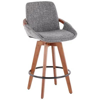 Lumisource Cosmo Counter Stool In Walnut And Grey Fabric By
