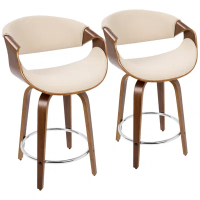 Lumisource Curvini Counter Stool In Walnut And Cream Fabric By  Pair