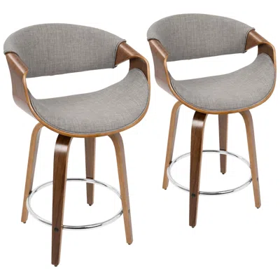 Lumisource Curvini Counter Stool In Walnut And Grey Fabric By  Pair