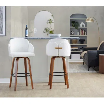 Lumisource Dahlia 30" Contemporary Fixed-height Barstool In Wood And Velvet With Metal Accent And Round Footres In Cream