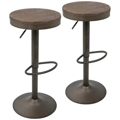 Lumisource Dakota Brown Antique Adjustable Swivel Bar Stools Set Of 2