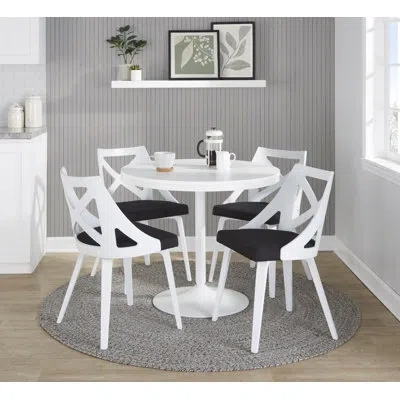 Lumisource Dakota-charlotte Contemporary Dining Set In White Metal With Brown Wood-pressed Grain Bamboo Tableto In White,white,black,white