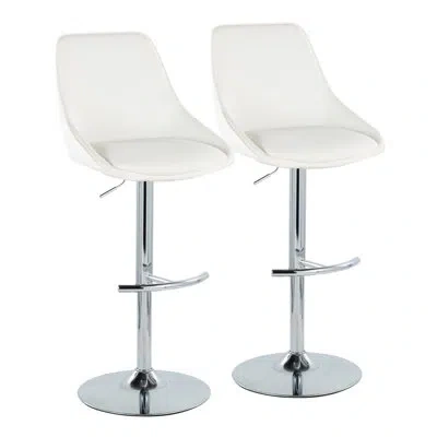 Lumisource Diana Adjustable Barstool With Rounded T Footrest - Set Of 2 In White Seat,chrome Frame