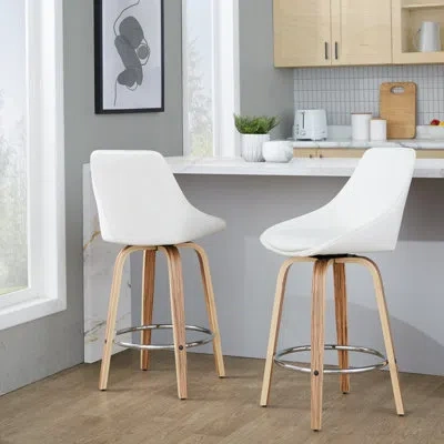 Lumisource Diana Fixed-height Counter Stool With Bent Wood Legs & Round Footrest - Set Of  2 In White