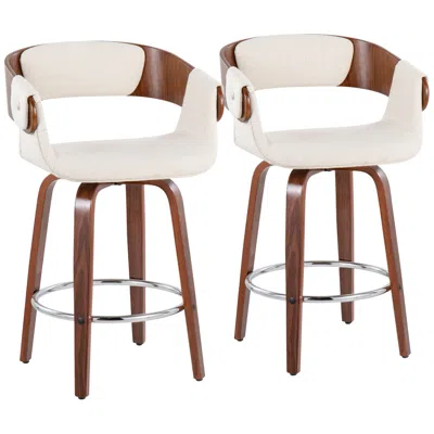Lumisource Elisa Counter Stool In Walnut And Cream Fabric By  Pair