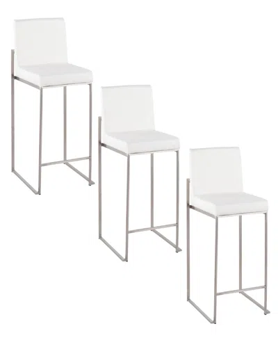 Lumisource Fabric Fuji Contemporary High Back Counter Stool, Set Of 3 In White