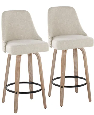 Lumisource Fabric Studded Marcel Transitional Fixed-height Counter Stool, Set Of 2 In Neutral