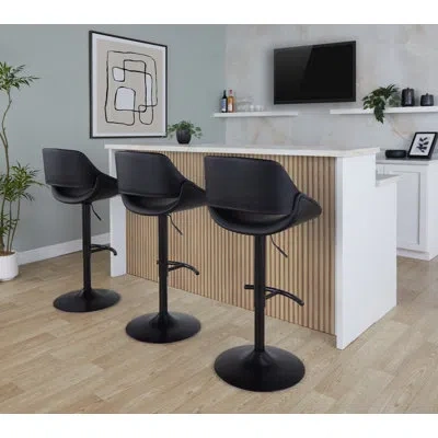 Lumisource Fabrico Adjustable Barstool - Set Of 2 In Black,black