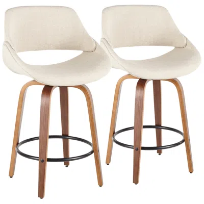 Lumisource Fabrico Counter Stool In Walnut And Cream Fabric By  Pair
