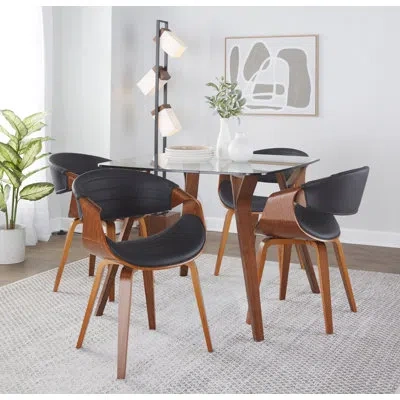 Lumisource Folia-symphony Mid-century Modern Square Dining Set In Walnut Wood With Square Glass Tabletop And Bl In Clear