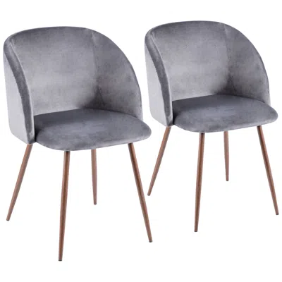 Lumisource Fran Gray Velvet And Walnut Dining Chairs Set Of 2