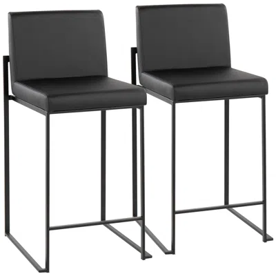 Lumisource Fuji 26" Black Faux Leather Counter Stools Set Of 2