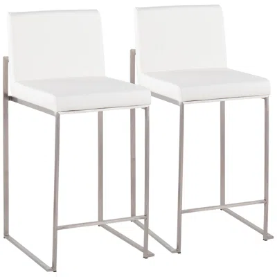 Lumisource Fuji 26" White Faux Leather Counter Stools Set Of 2