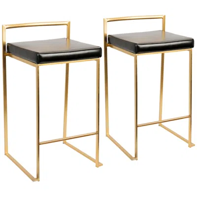 Lumisource Fuji 27" Black Faux And Gold Counter Stool Set Of 2