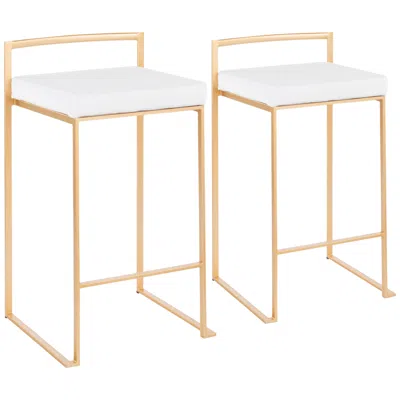 Lumisource Fuji 27" Gold And White Velvet Modern Counter Stools Set Of 2