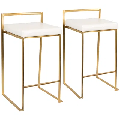Lumisource Fuji 27" White Faux Leather Modern Counter Stools Set Of 2