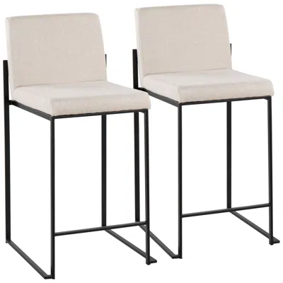 Lumisource Fuji High Back Counter Stool Black Steel Beige Fabric By  Pair