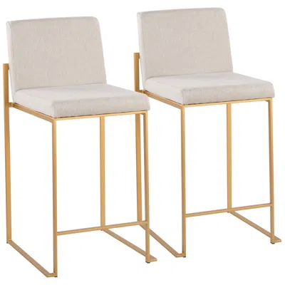 Lumisource Fuji High Back Counter Stool Gold Beige Fabric By  Pair