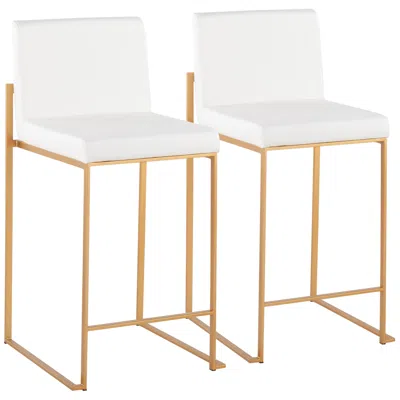 Lumisource Fuji High Back Counter Stool In Gold Steel And White Pu By  Pair