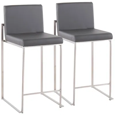 Lumisource Fuji High Back Counter Stool Stainless Steel Grey Pu By  Pair
