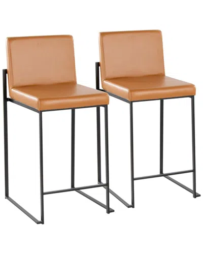 Lumisource Grand View Set Of 2 Fuji High Back 26in Fixed-height Barstools In Brown