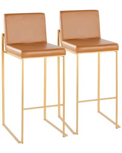 Lumisource Grand View Set Of 2 Fuji High Back 26in Fixed-height Barstools In Brown