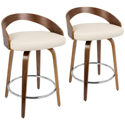 Lumisource Grotto 29 3/4" Cream Faux Leather Counter Stools Set Of 2