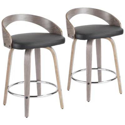 Lumisource Grotto Counter Stool In Grey Wood And Black Pu By  Pair