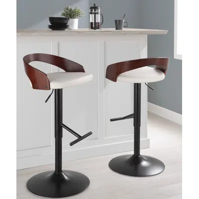 Lumisource Grotto Swivel Adjustable Height Bar Stool In White,black,mahogany