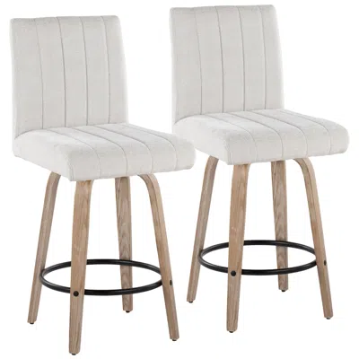 Lumisource Hank Counter Stool Whitewashed Wood Grey Fabric By  Pair