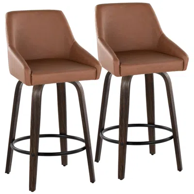 Lumisource Hannah Counter Stool Walnut Glazed Wood Camel Pu By  Pair