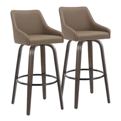 Lumisource Harper Fixed-height Bar & Counter Stools With Bent Wood Legs & Round Footrest - Set Of 2 In Brown Faux Leather,glazed Walnut,black