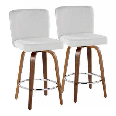 Lumisource Huxley Fixed-height Bar & Counter Stools With Bent Wood Legs And Round Footrest In White Polyester