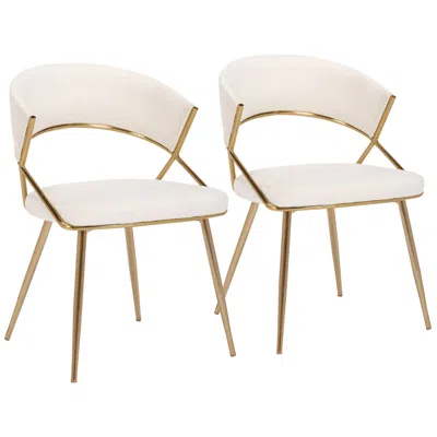 Lumisource Jie Glam Dining Chair In Gold Steel And Cream Velvet By  Pair