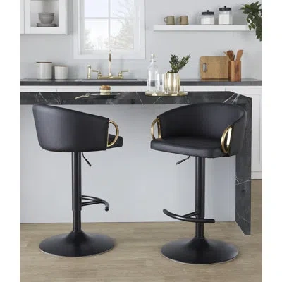 Lumisource Laurenzio Adjustable Faux Leather Bar Stool With Rounded T Footrest In White,black