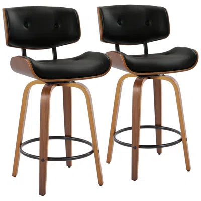 Lumisource Lombardi Counter Stool In Walnut And Black Pu With By  Pair