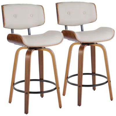 Lumisource Lombardi Counter Stool In Walnut And Cream Pu With By  Pair