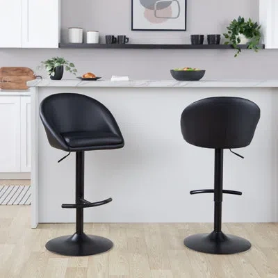Lumisource Maddison High Back Faux Leather Adjustable Barstool With Rounded T Footrest In Black