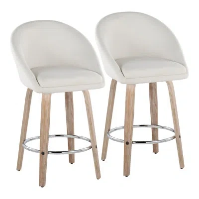 Lumisource Maddison High Back Fixed-height Bar & Counter Stools With Bent Wood Legs & Round Footrest In White Washed,chrome,cream