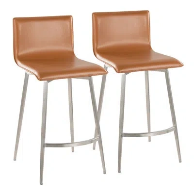 Lumisource Mara Upholstered 26" Fixed-height Counter Stool - Set Of 2 In Camel