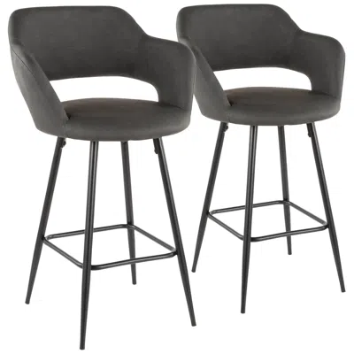 Lumisource Margarite 26" Grey Faux Leather Counter Stools Set Of 2