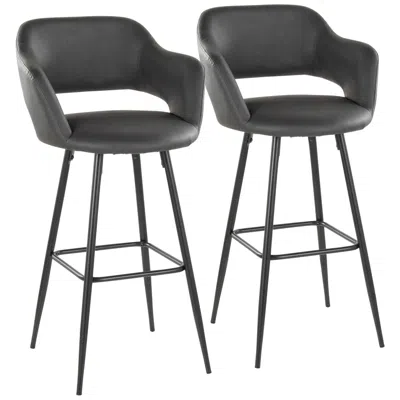 Lumisource Margarite Barstool In Black Metal And Grey Faux Leather By  Pair