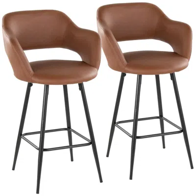 Lumisource Margarite Counter Stool In Brown Faux Leather By  Pair