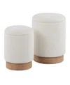 Lumisource Marla Contemporary Nesting Ottoman Set In Natural Wood And Cream Fabric By  In Cream