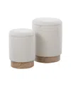 Lumisource Marla Contemporary Nesting Ottoman Set In Wood And Fabric By  In Natural Wood,cream Fabric