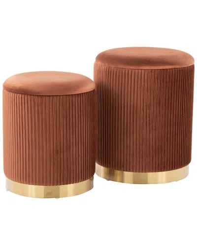 Lumisource Marla Nesting Pleated Ottoman Set In Brown
